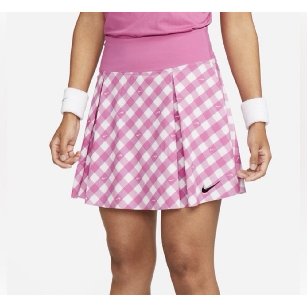 Nike Dri-FIT Printed Club Tennis Skirt DX1142-613 Golf Skort Pink Checkered Sz L